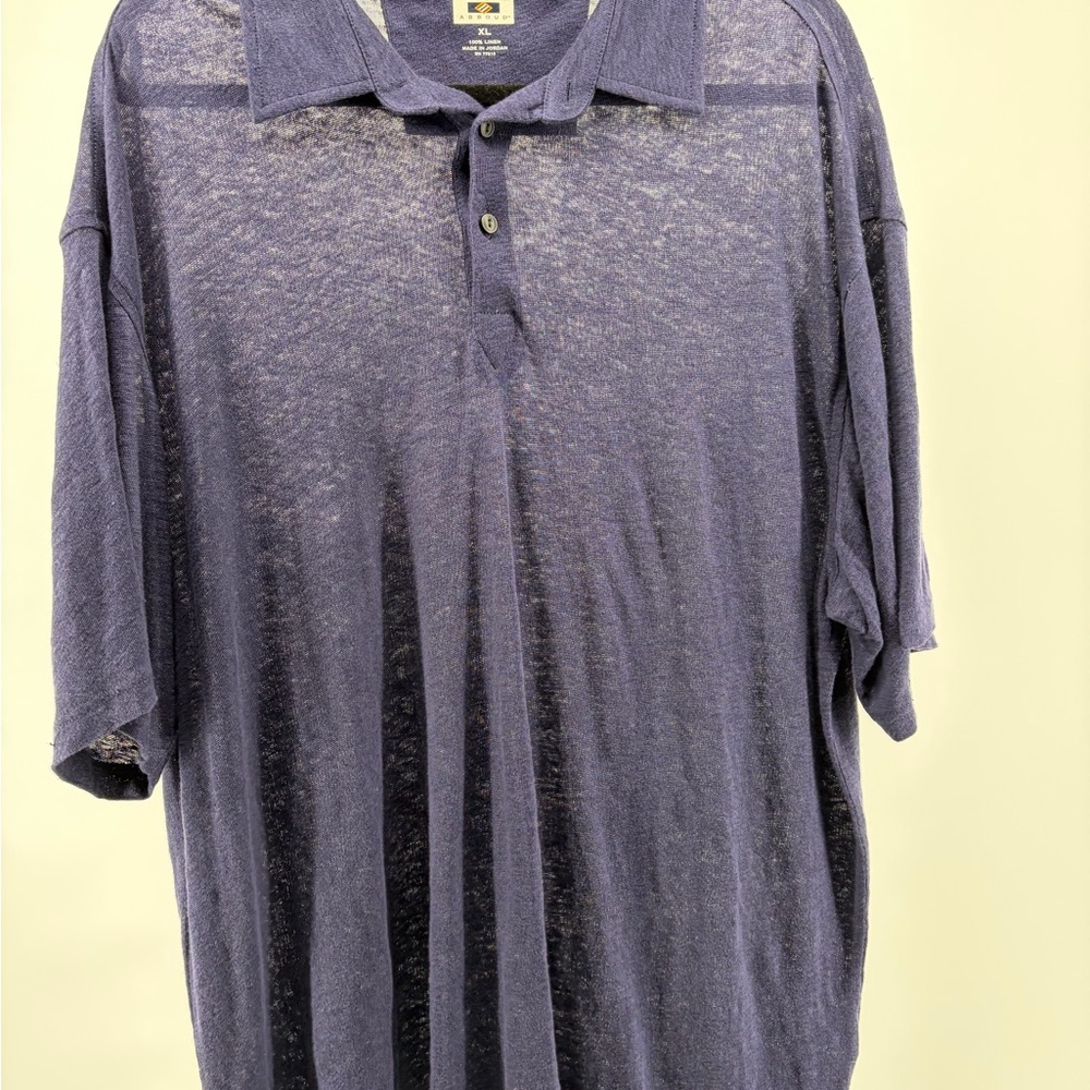 Joseph Abboud Dark Blue Linen Short Sleeve Polo Shirt‎ Men's XL